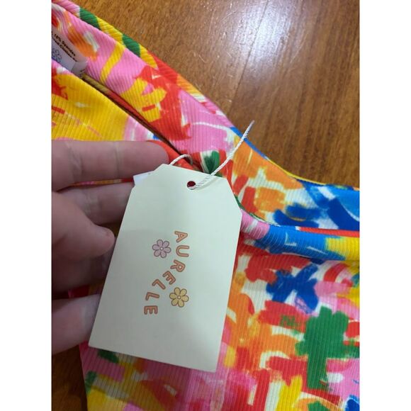 Aurelle Bikini Bottom Womens Large Multicolor Rainbow High Cut Cheeky Henri swim - Picture 2 of 5